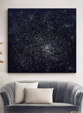 MHD纯手绘油画《满天星》正方形沙发客厅黑色设计抽象餐厅装饰画