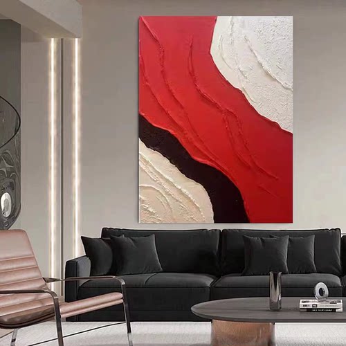 现代手绘油画红色《百家有福》油画大厅酒店办公室背景沙发装饰画