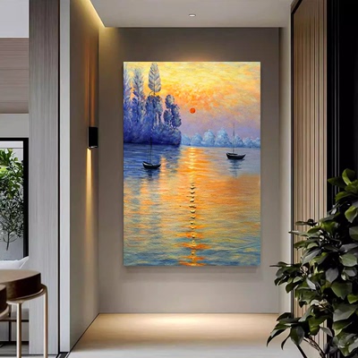 MHD纯手绘油画风景画《日出印象》玄关客厅装饰画背景墙抽象挂画