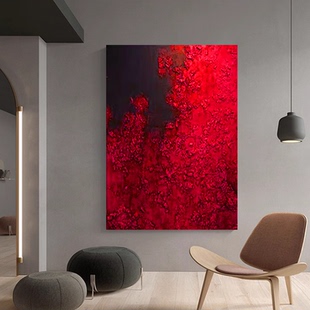 MHD手绘油画《红石流波》抽象肌理客厅红色设计沙发画简约装饰画