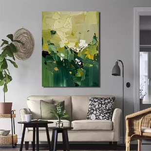 饰画 绿色肌理设计大厅酒店沙发画客厅背景装 MHD手绘油画 绿野