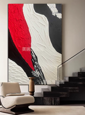 MHD原创手绘油画客厅油画红色竖版画酒店大厅沙发抽象简约装饰画