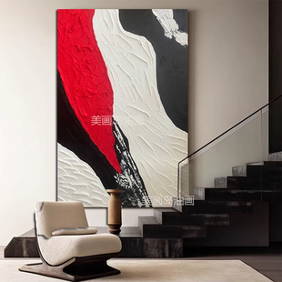 MHD原创手绘油画客厅油画红色竖版画酒店大厅沙发抽象简约装饰画