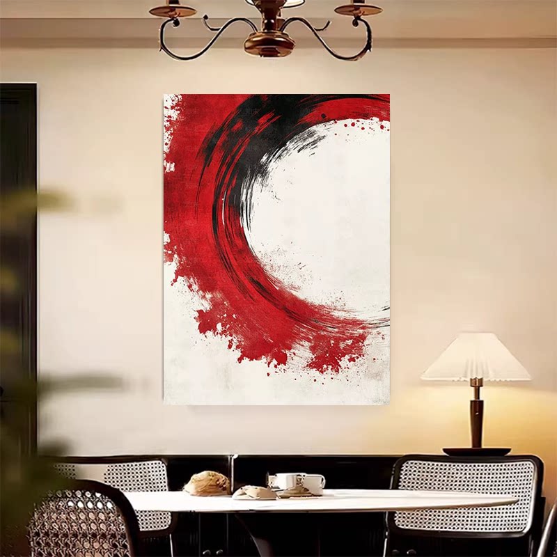 MHD原创手绘《红然》红色油画客厅设计师油画沙发抽象简约装饰画