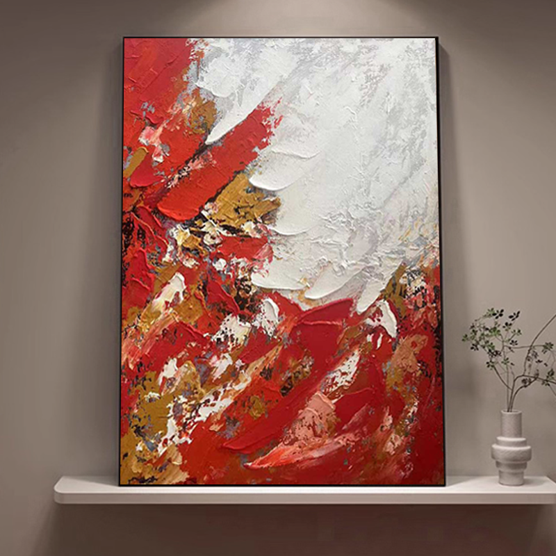 MHD原创《橙心如意》抽象玄关装饰画沙发走廊现代轻奢纯手绘油画