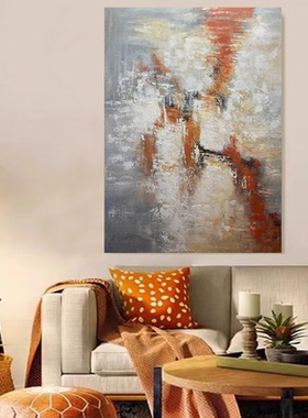 MHD原创手绘油画橙黄色油画肌理沙发设计师搭配玄关背景墙装饰画