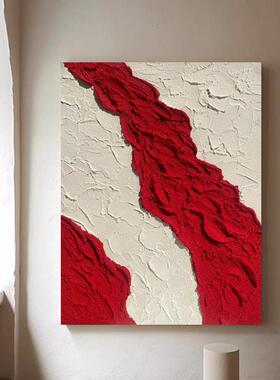 MHD客厅手绘油画沙发油画红色画高端抽象轻奢现代简约玄关装饰画