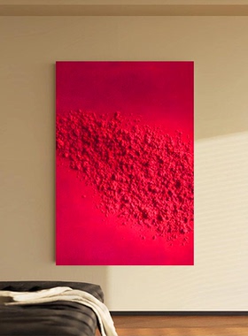MHD手绘油画红色玄关画沙发轻奢高端民宿大厅油画创意立体抽象画