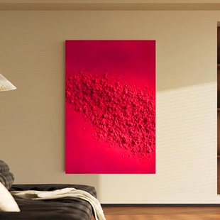 MHD手绘油画红色玄关画沙发轻奢高端民宿大厅油画创意立体抽象画
