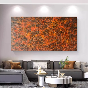 MHD手绘油画《金秋岁月》客厅玄关油画抽象画横板橙色砂岩肌理画
