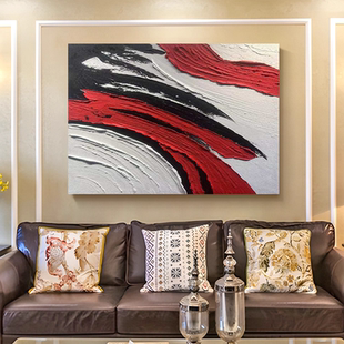 饰沙发画 红色肌理样板间横板餐厅装 MHD原创手绘油画 招财聚富