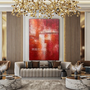 MHD手绘油画《百业兴旺》高级红色轻奢画沙发客厅背景餐厅装饰画