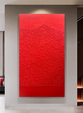 MHD纯手绘油画抽象肌理画走廊玄关装饰画高级感现代红色石来运转