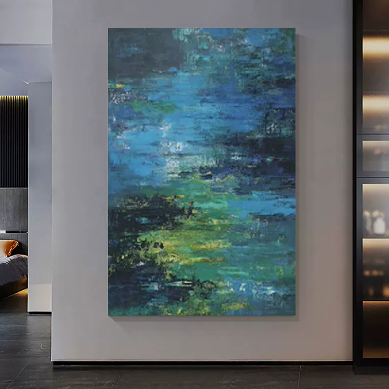 MHD手工油画《星夜微澜》绿色沙发大厅感家居客厅小众艺术装饰画