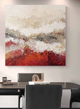 MHD手绘酒店画现代轻奢餐厅沙发书柜挂画抽象装饰画正方形软装画