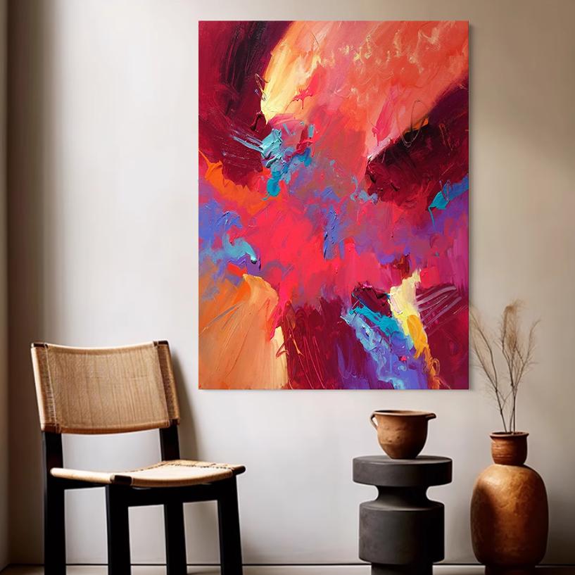 MHD油画现代轻奢设计师客厅玄关装饰画抽象红色油画沙发落地挂画