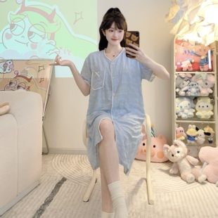 甜美风短袖 V领开衫 云朵棉带胸垫可外穿大家居服码 睡衣 睡裙女夏季