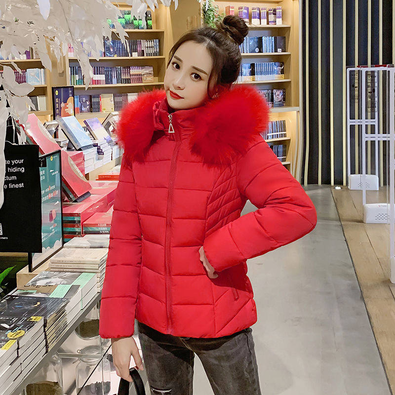 短款棉衣女最新款韩版大毛领修身显瘦可拆卸帽保暖冬季小棉袄外套