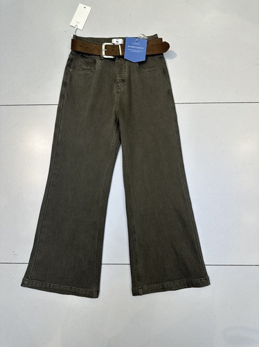 br98101-6正品磨毛绿咖色九分微宽松喇叭裤女2026秋冬新款送腰带