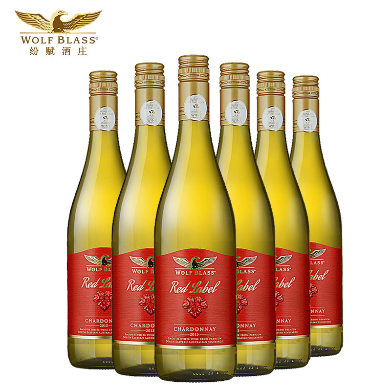 澳洲原瓶进口 wolf blass纷赋红牌霞多丽白葡萄酒 六支装