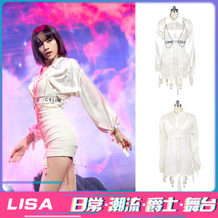 blackpink lisa情人女团同款跳爵士舞蹈表演出服性感衬衫包裙套装