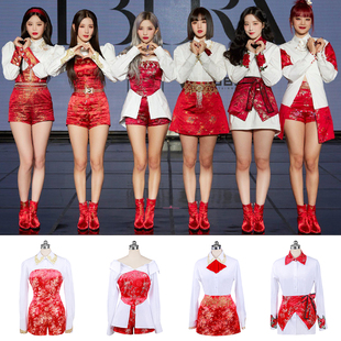 gidle火花HWAA女团同款打歌服kpop韩舞爵士舞蹈表演出服红色套装