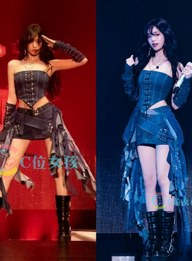 babymonster郑雅娴Ahyeon女团同款牛仔打歌服kpop爵士舞台演出服
