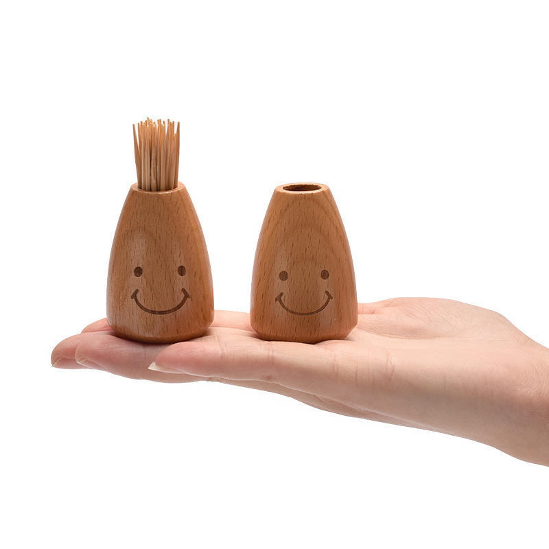 木质牙签瓶迷你牙签桶定制便携牙签罐创意家用笑脸牙签筒