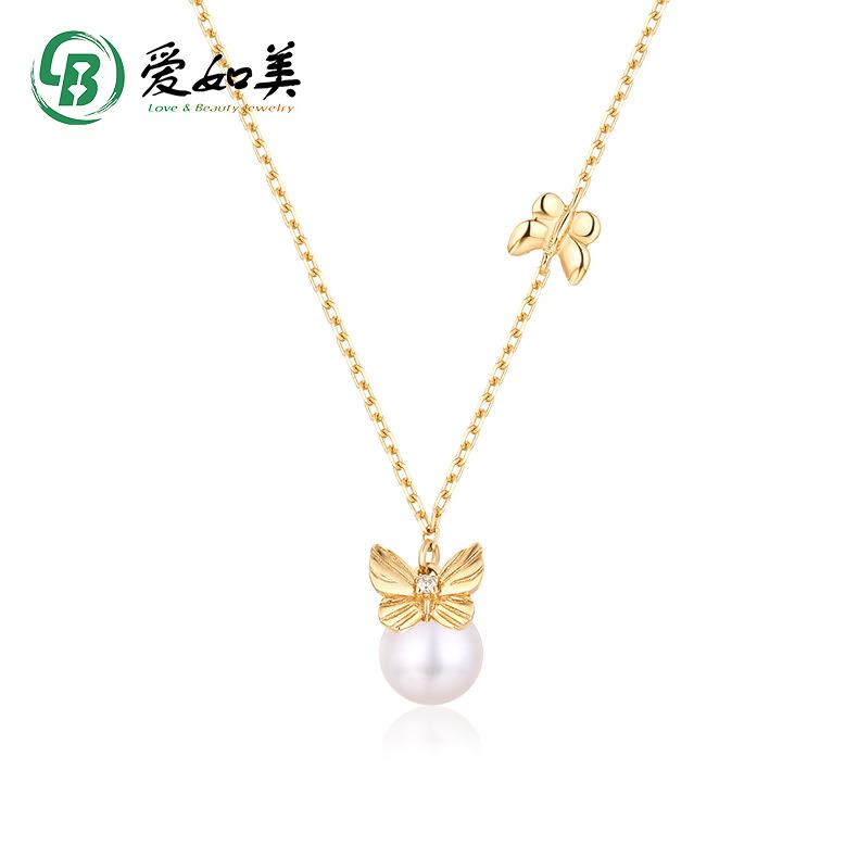 新品纯银淡水珍珠项链时髦简约优雅蝴蝶结吊坠女款款