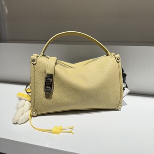 康康家新款荔枝纹复古休闲慵懒风软皮手提包斜挎女包纯色简约轻便