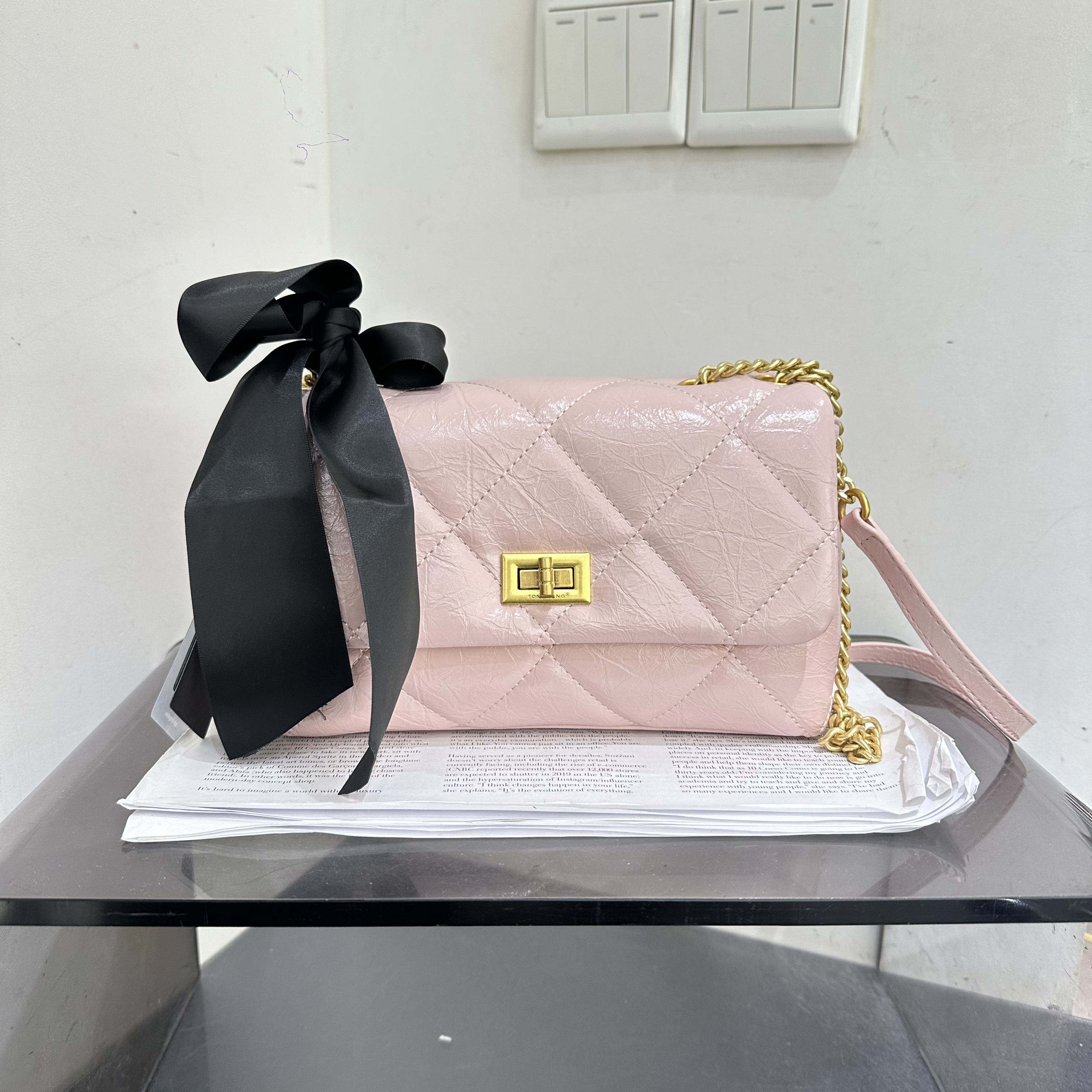 同丰新款时尚菱格链条包百搭软皮单肩斜挎包休闲女包简约纯色百搭