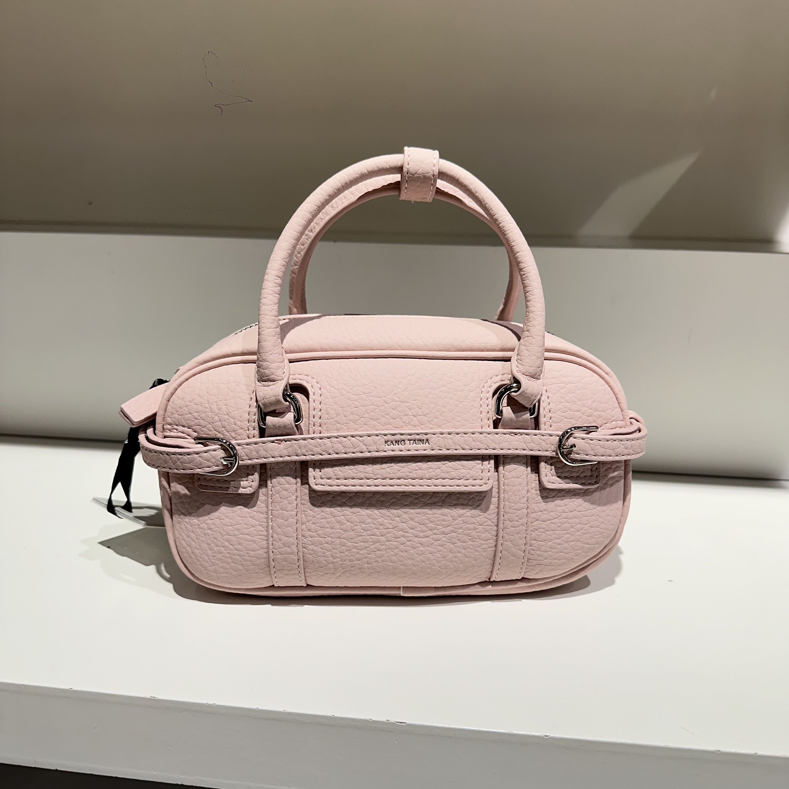 康康家新款荔枝纹手提保龄球包复古休闲慵懒风软皮斜挎女包韩版包