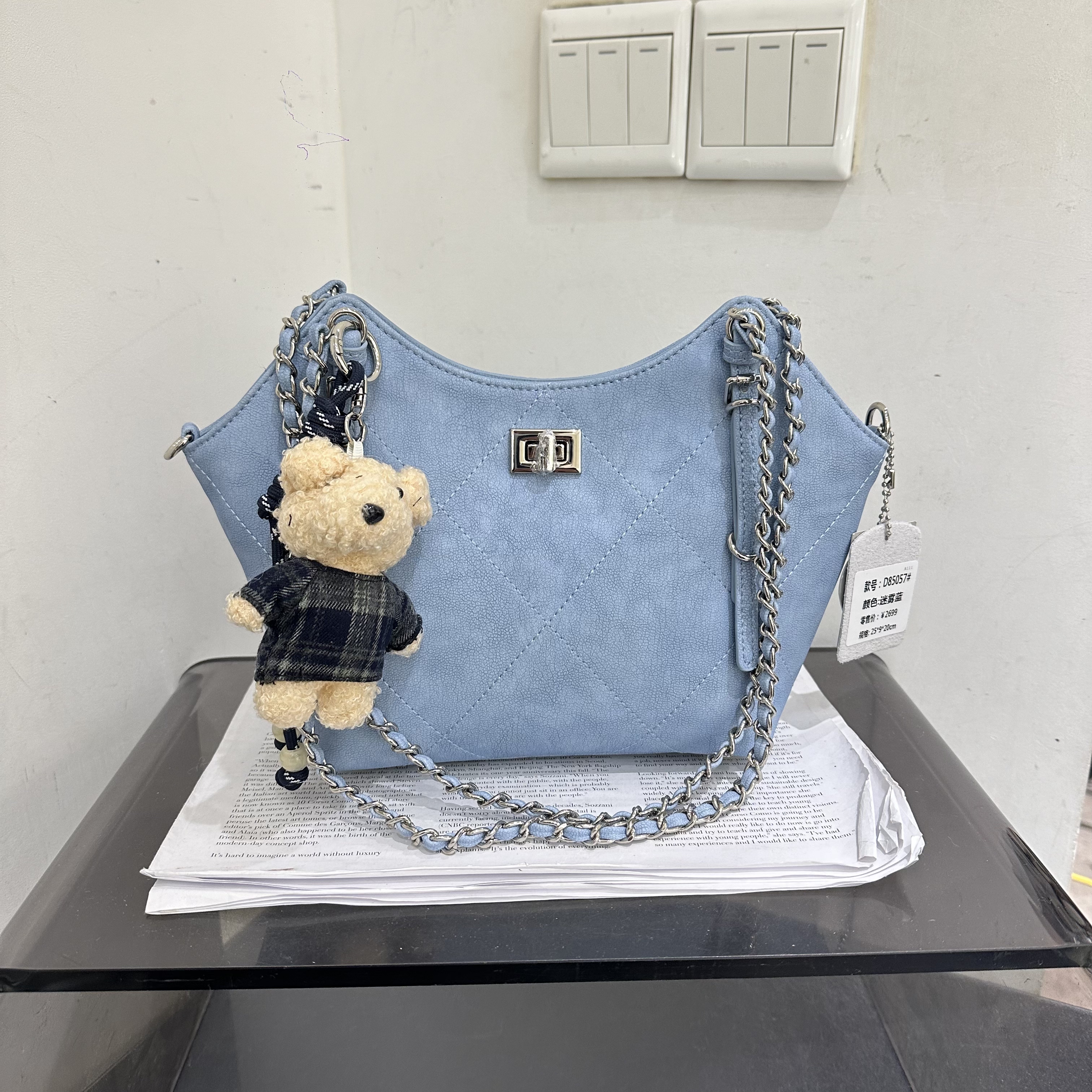 小d家新款时尚菱格链条单肩腋下包子母包小众潮时尚锁扣斜挎女包