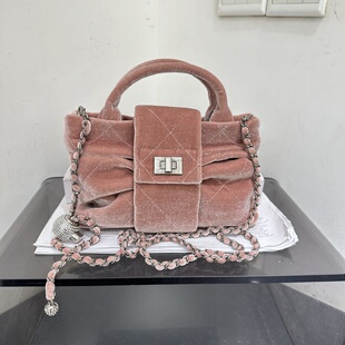 小d家新款复古褶皱丝绒休闲慵懒风手提斜挎包实用时尚简约链条包