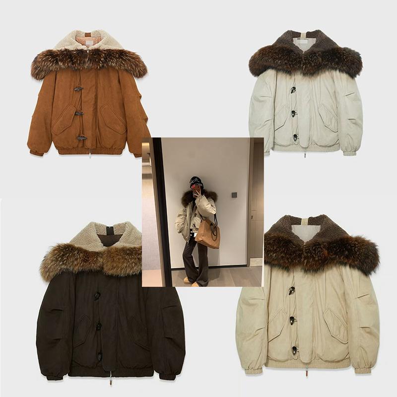 原渠道牛角扣羽绒服连帽