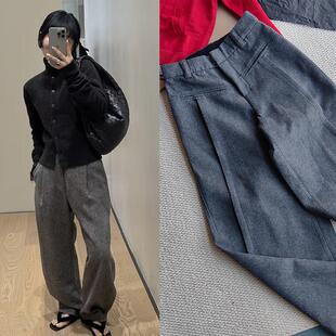 原!篙要求来YP100%羊毛混纺高腰宽松休闲阔腿裤镰刀神裤女长裤