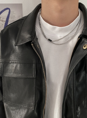 双层黑宝石项链男潮高级锁骨链