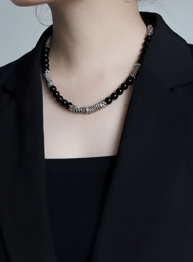 黑曜石项链男潮设计感