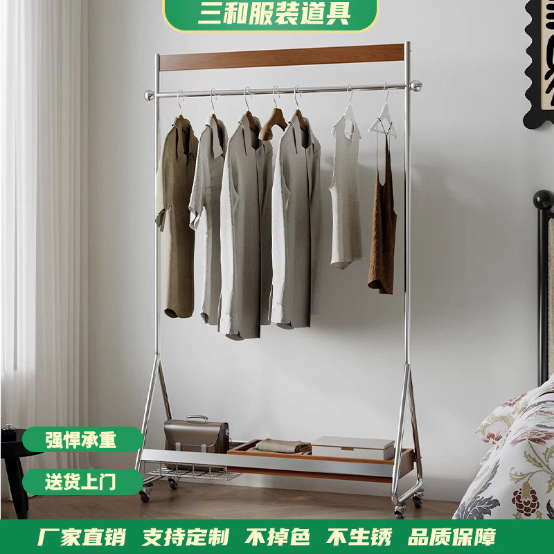 落地式挂衣架可移动收纳卧室家用实木法式简约现代次净中古衣帽架
