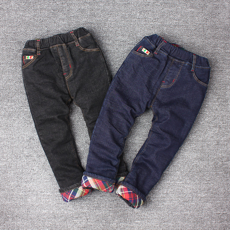 秋冬装1-7-12岁儿童加绒牛仔裤保暖裤加厚男童牛仔裤男宝宝牛裤子