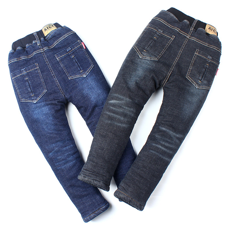 清仓一条过冬加厚棉裤男童牛仔裤冬款柔软高腰小直筒裤修身瘦