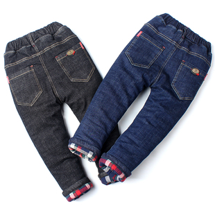 男童三层加厚棉裤秋冬牛仔裤高腰修身版卷边瘦宝宝0-12岁一条过冬