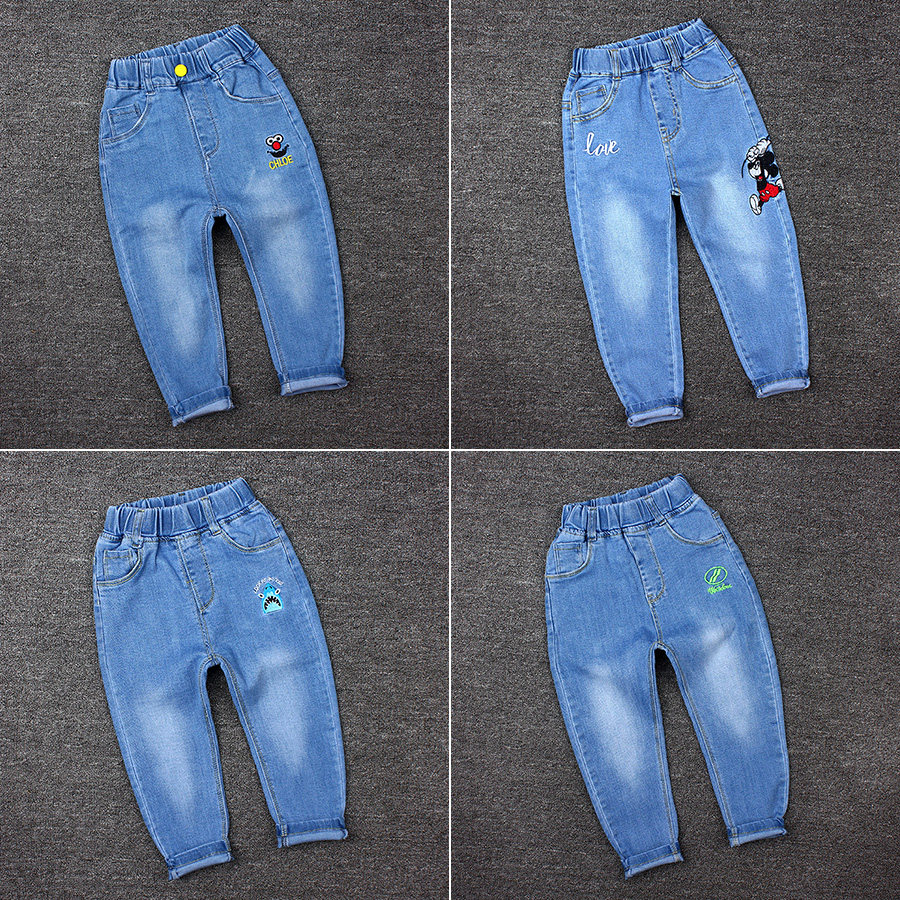 男孩单层长裤子春夏薄款牛仔浅蓝色柔软中大童裤子修身弹力3-12岁