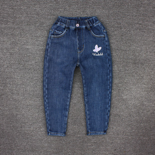 6-10岁女童一体绒加厚牛仔裤宝宝加绒裤儿童抓绒柔软蓝色裤子冬装