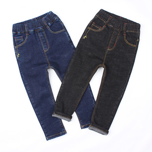 春秋装儿童夹裤男童双层裤子男宝宝牛仔裤加布内衬带棉里子简洁款