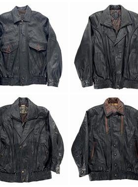 vintage古着皮衣工装牛羊皮美式复古机车做旧阿美咔叽秋冬外套K34