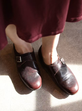 Mantova曼托瓦新款水洗马皮复古英伦平底圆头乐福懒人鞋时尚女鞋