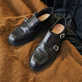 女鞋 Mantova曼托瓦新款 水洗马皮手工复古搭扣布洛克雕花皮鞋