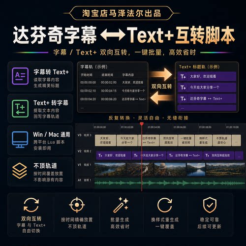 达芬奇字幕转Text+、Text+转字幕脚本，0基础使用，赠字幕预设