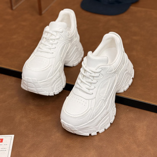 全黑休闲小白鞋 2025秋冬款 女款 真皮加绒厚底增高9cm显脚小老爹鞋